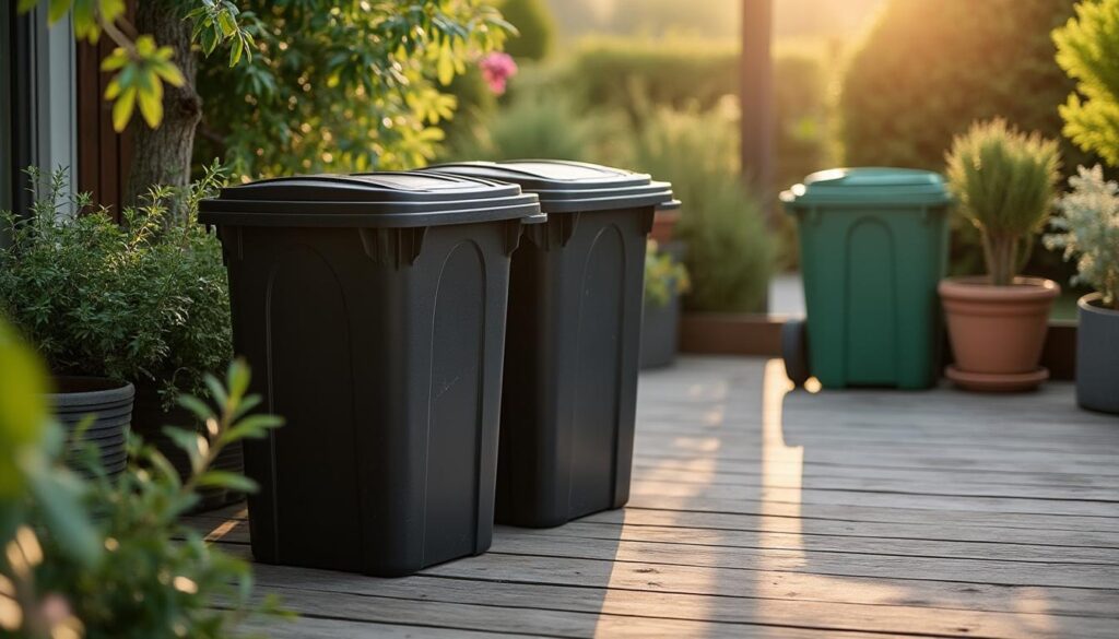 Conteneur de 130 litres noir à poignées : pratique et résistant