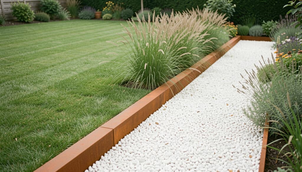 Bordure en acier corten de 3 mm pour structurer le jardin